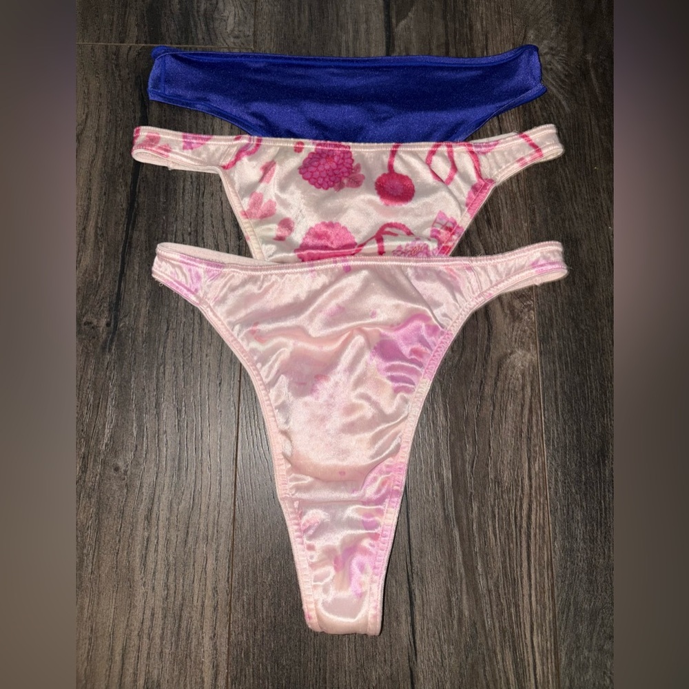 Lot Of 3 Vintage Victorias Secret Shiny Second Skin Satin Thong Panties